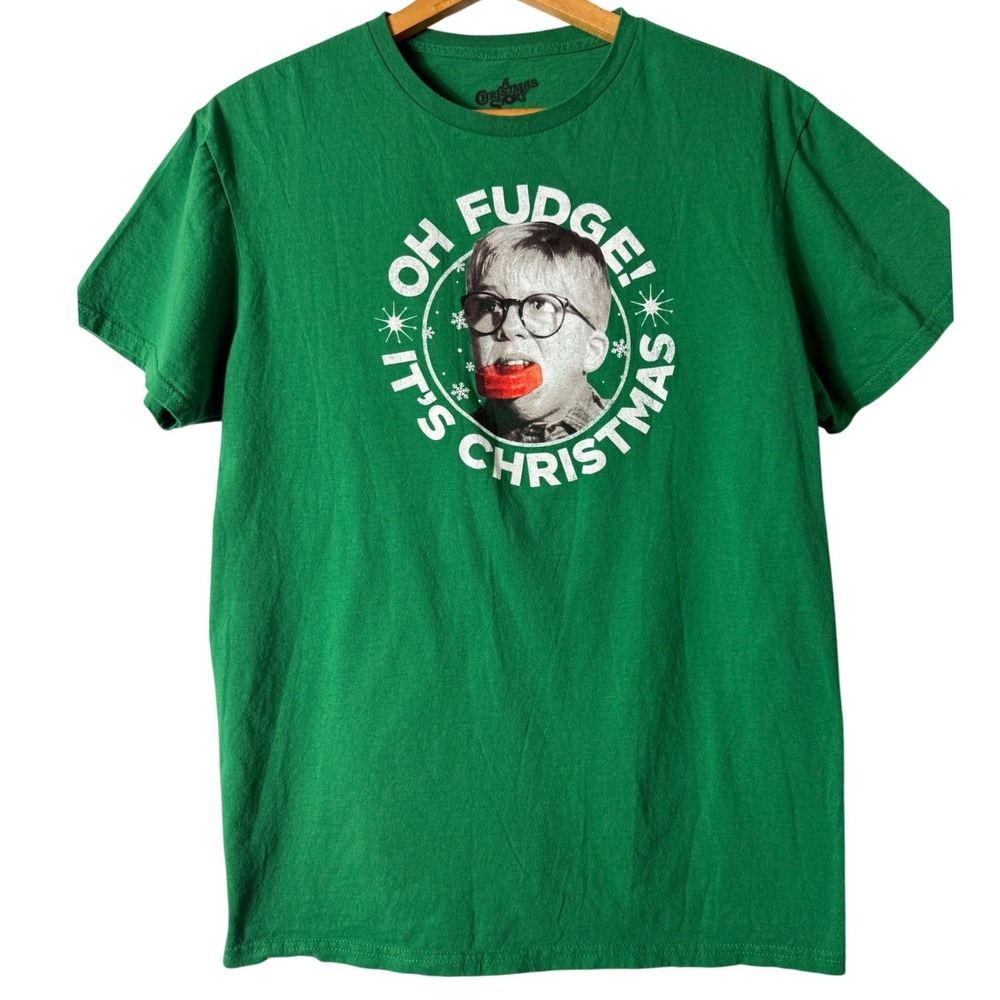 A Christmas Story T-Shirt Sz L Green Oh Fudge Ralphie Graphic Movie Tee Holiday